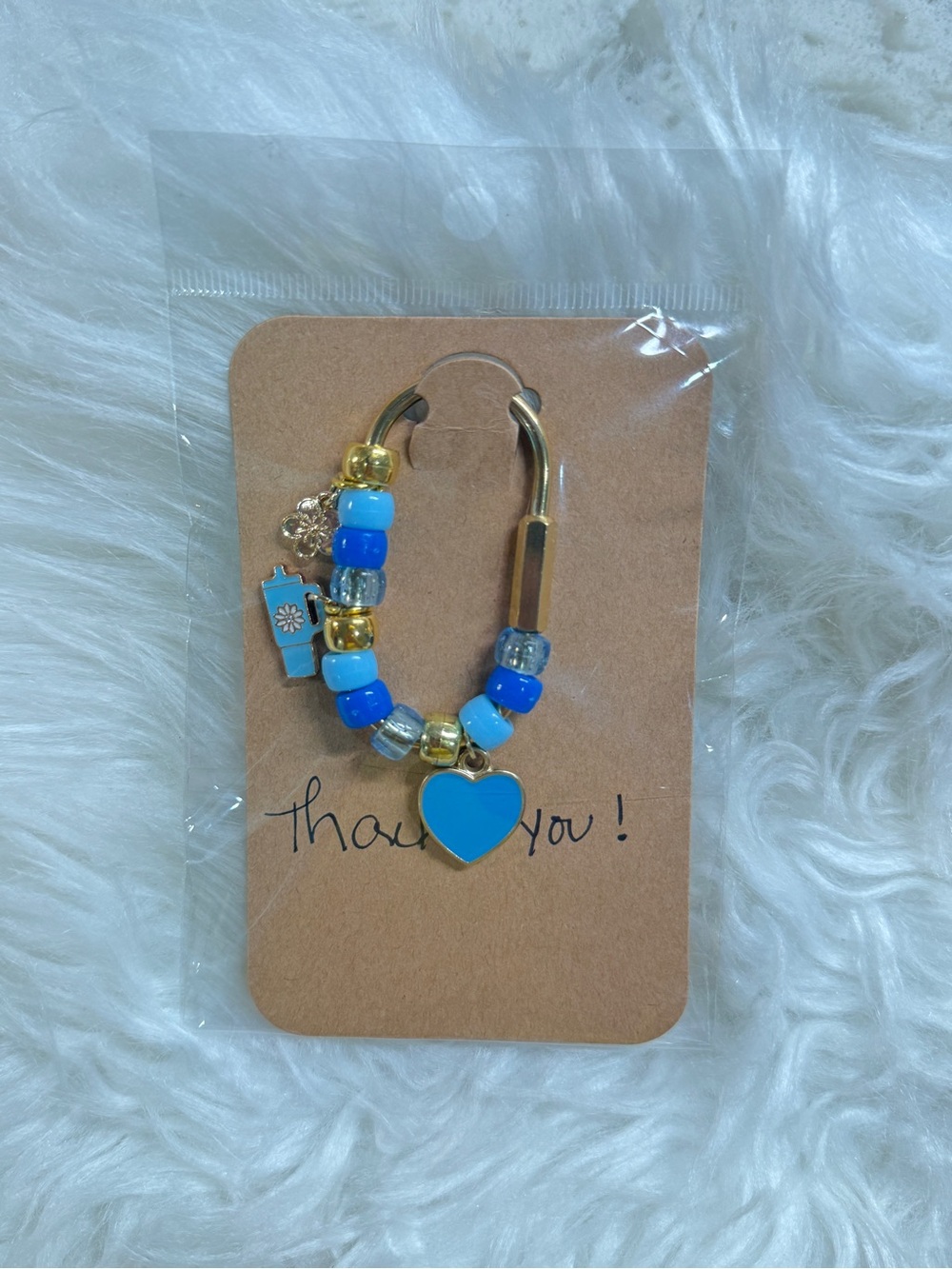Beaded Blue Heart Keychain Charm